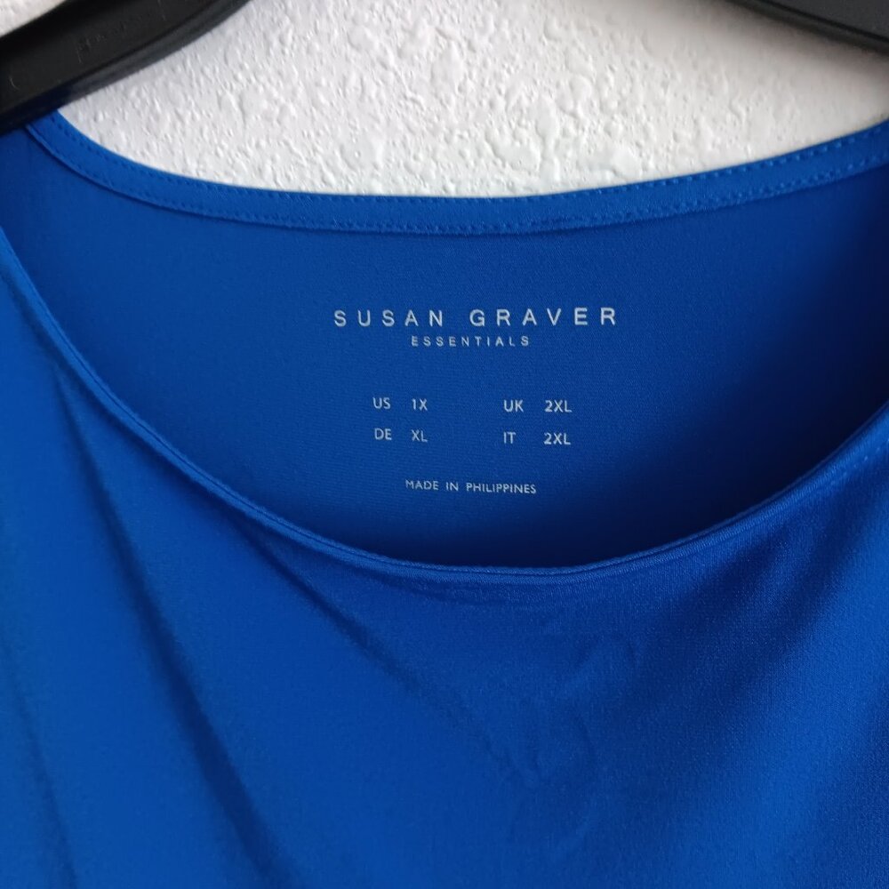 Susan Graver Essentials Liquid Knit Bateau Neck Top - cobalt Sz 1X a213063 - Picture 3 of 4